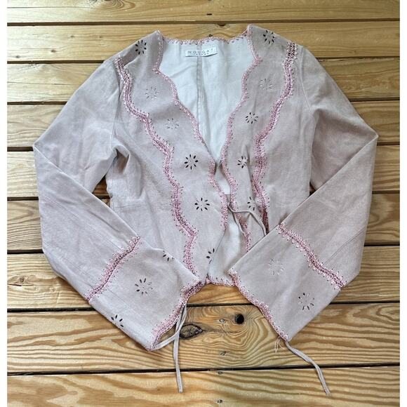 Nougat London 100% Leather Jacket Size 2 Women’s Pink Open Front Eyelet